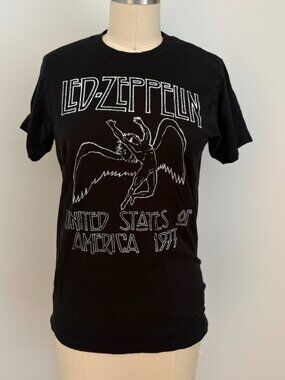Led Zeppelin Icarus Black Graphic T-Shirt Rock n Roll Band Tee Edgy Grunge S